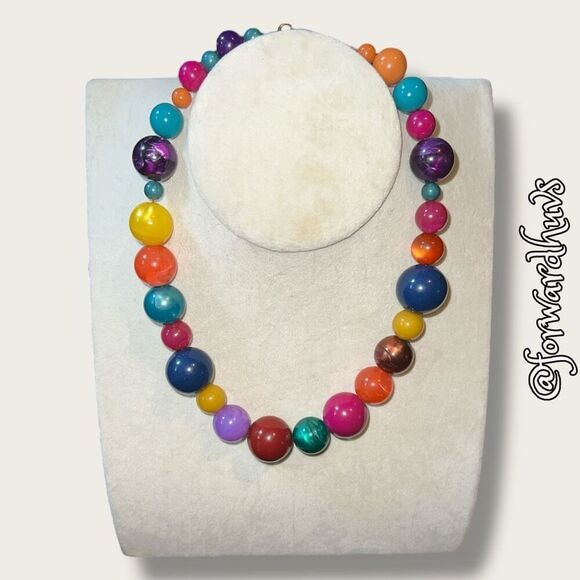 Bundle Sale 3 for $15 | 18-Inch Multicolored Marbled Bead Necklace - Picture 3 of 7
